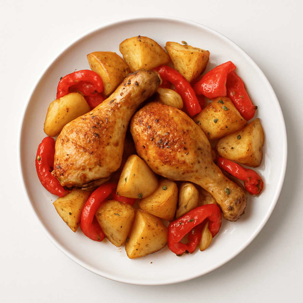 Foto de Pollo al horno con papas y morrón