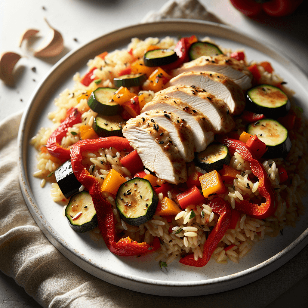 Foto de Arroz integral con pollo a la provenzal y verduras salteadas