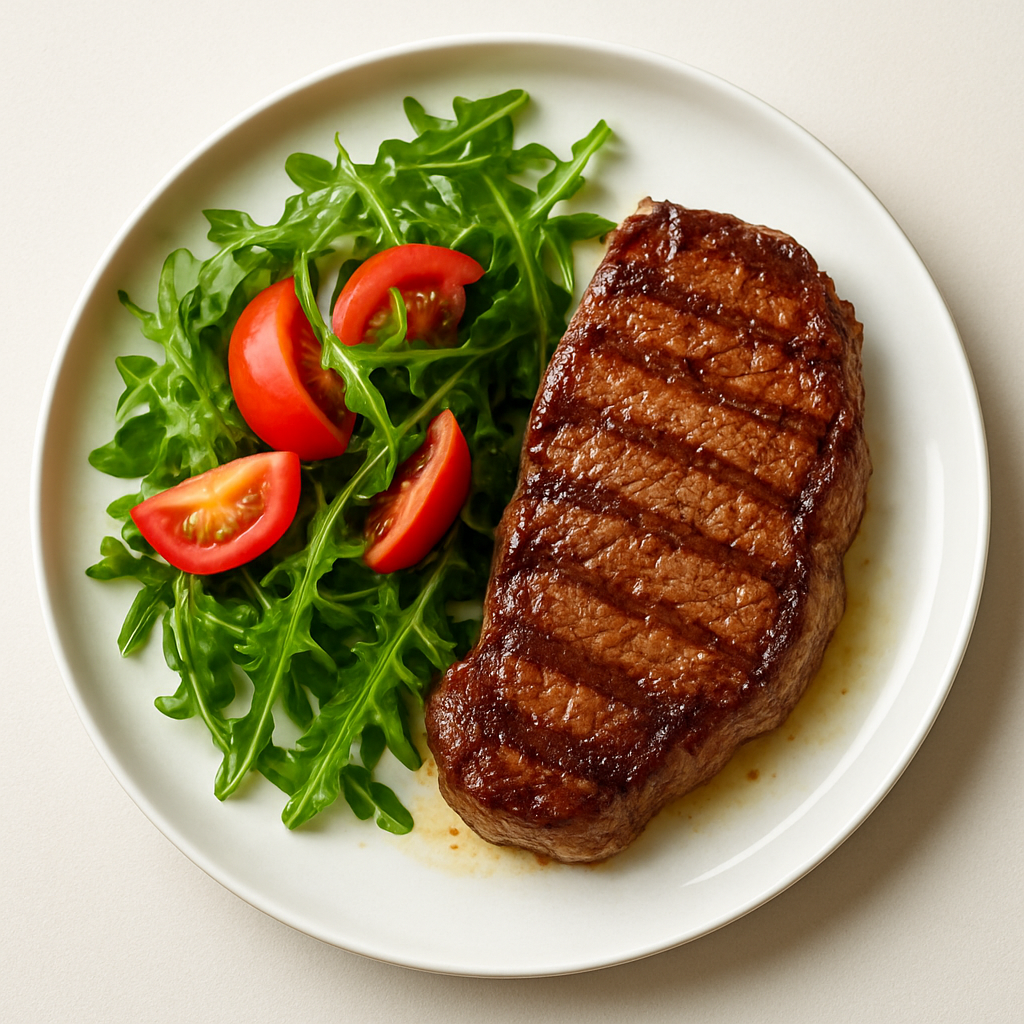 Foto de Bifes a la plancha con ensalada de rúcula y tomate