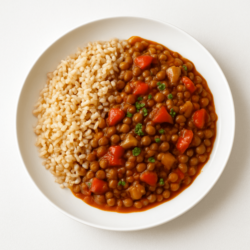 Foto de Guiso de lentejas con arroz integral