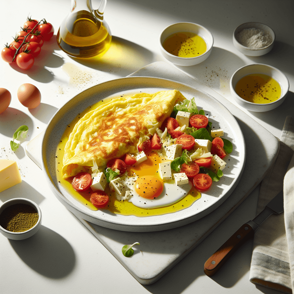 Foto de Omelette de queso y tomate con ensalada fresca