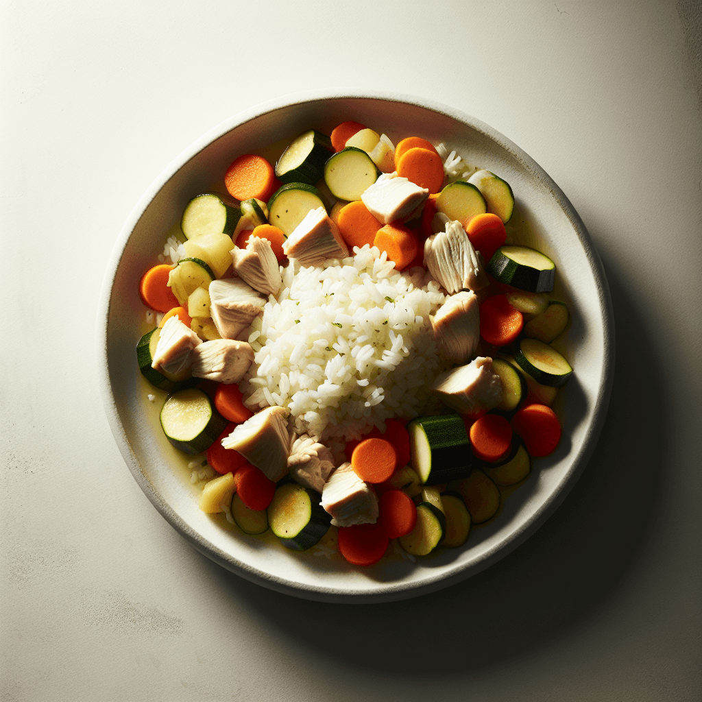 Foto de Arroz con pollo y verduras salteadas