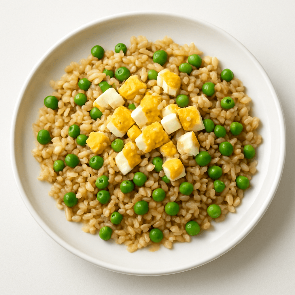 Foto de Arroz integral con arvejas y huevo duro picado