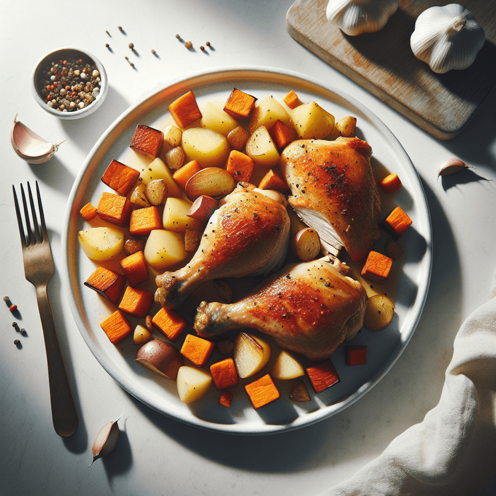 Foto de Pollo al horno con papas y batata en cubos