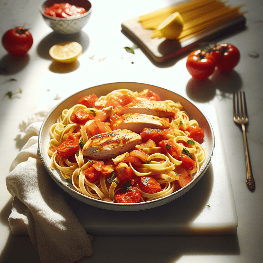 Foto de Tallarines con salsa de tomate casera y pollo al limón