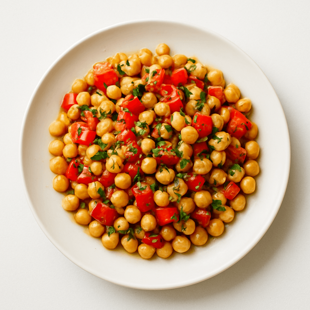 Foto de Revuelto de garbanzos con morrón y hierbas frescas
