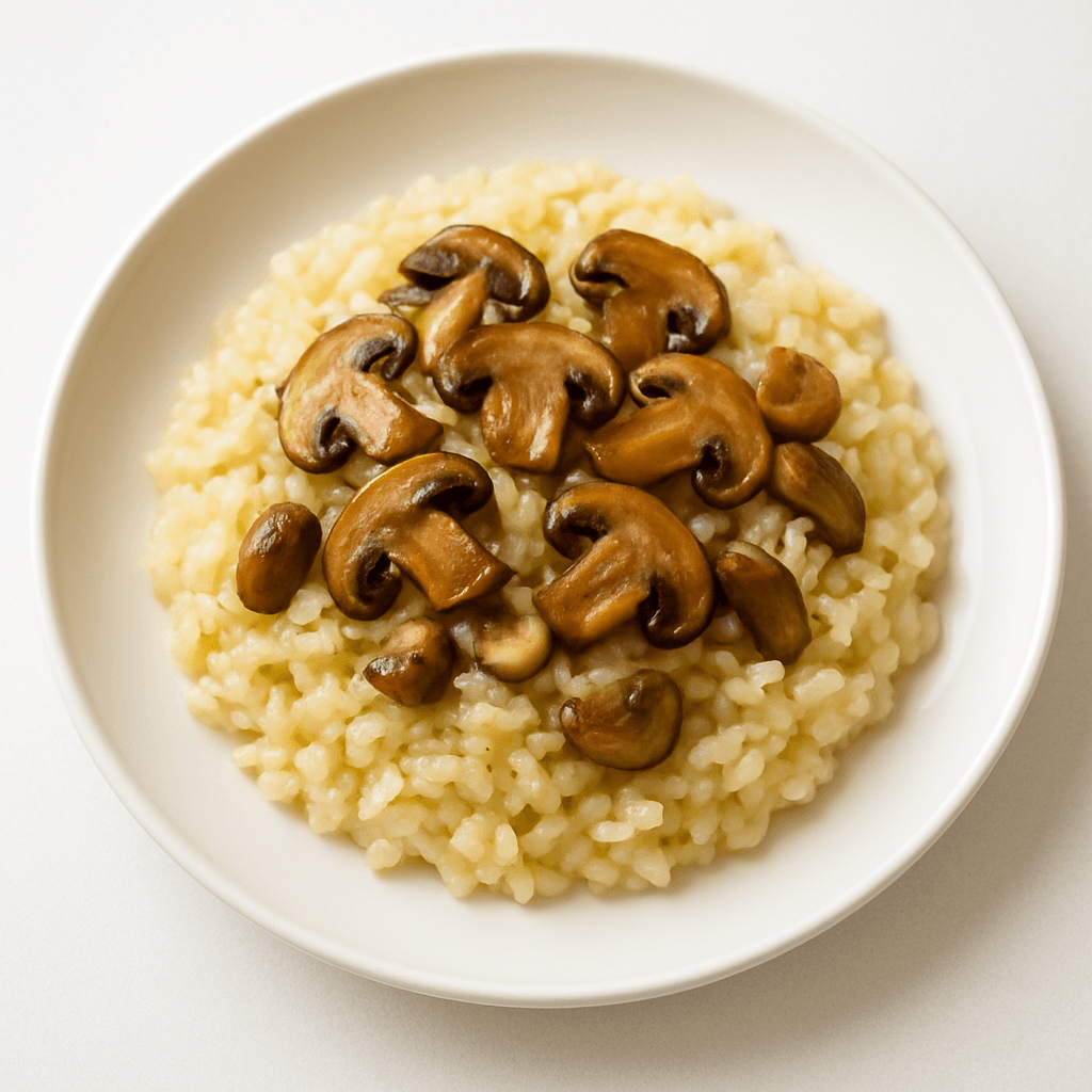 Foto de Risotto de arroz blanco con hongos salteados