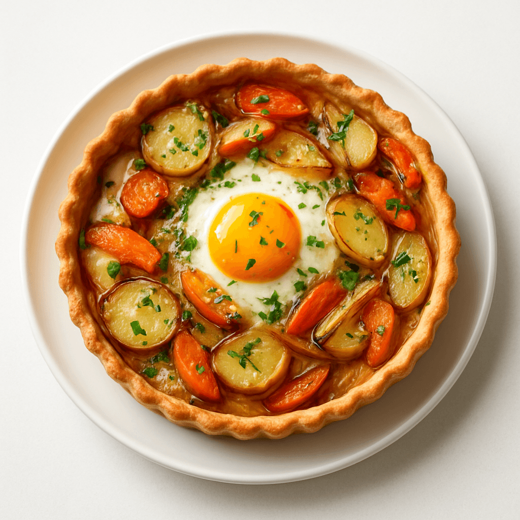 Foto de Tarta horneada de verduras y huevo con hierbas frescas