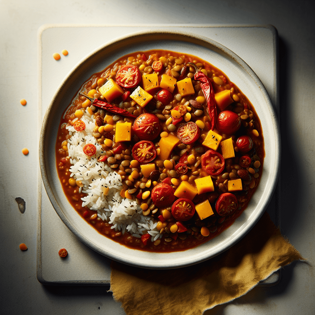 Foto de Chili vegetariano de lentejas con arroz