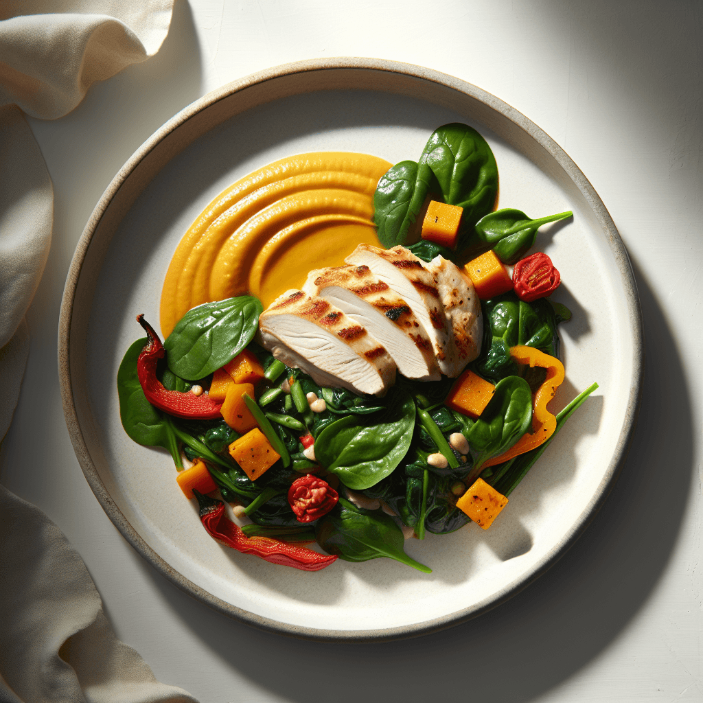 Foto de Suprema de pollo rellena de espinaca y morrón con puré de calabaza