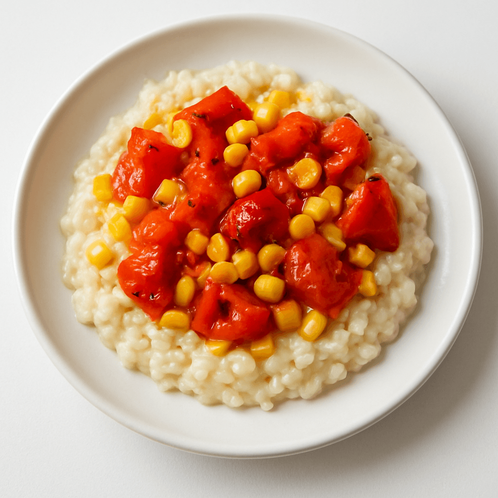 Foto de Arroz cremoso con choclo, tomate y morrón al horno