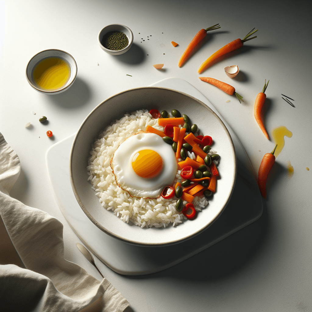 Foto de Arroz con verduras salteadas y huevo frito