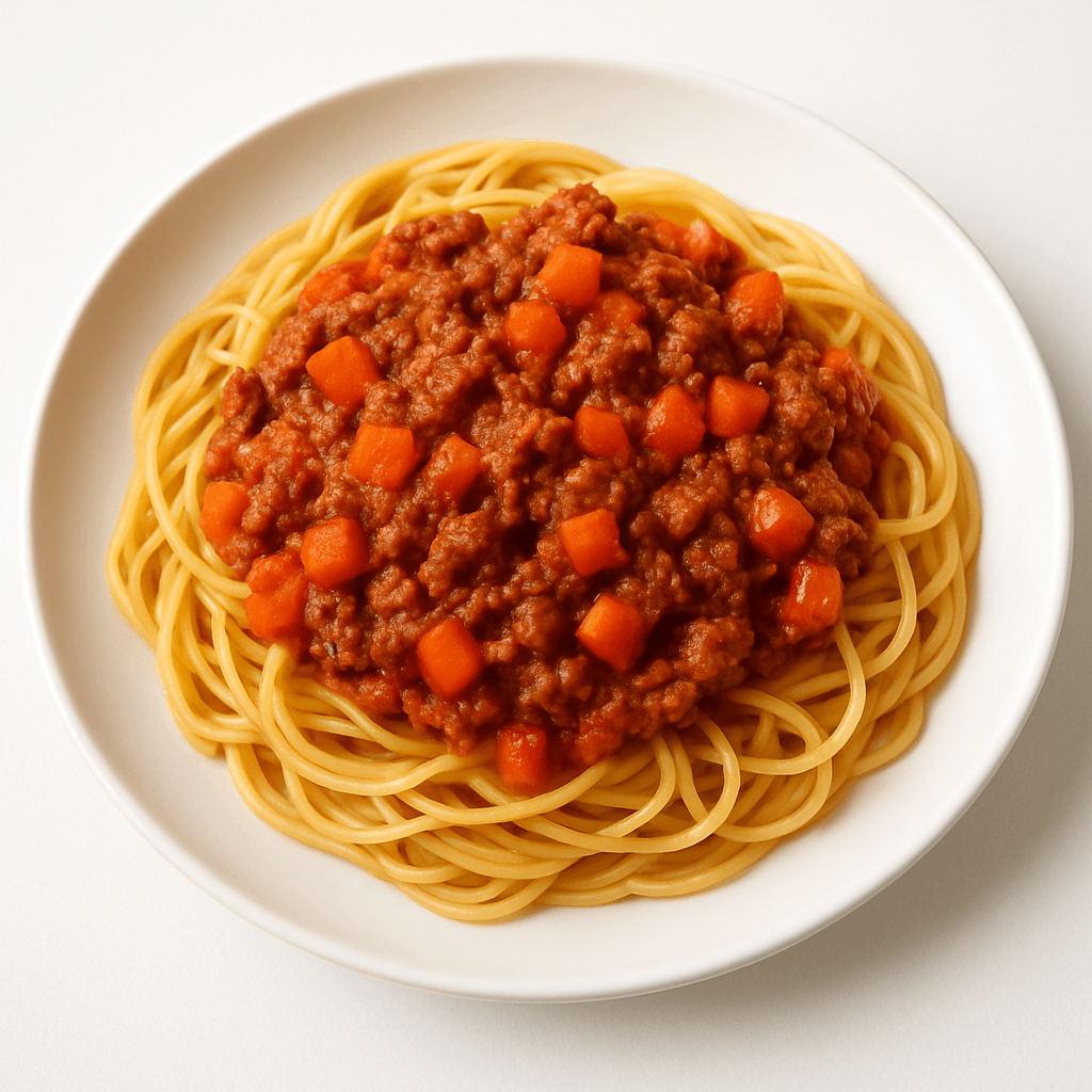 Foto de Fideos con tuco de carne y zanahoria sin ajo ni cebolla