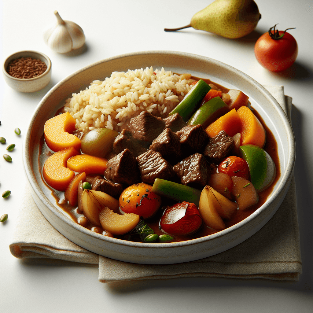 Foto de Guiso de carne vacuna con verduras y arroz integral