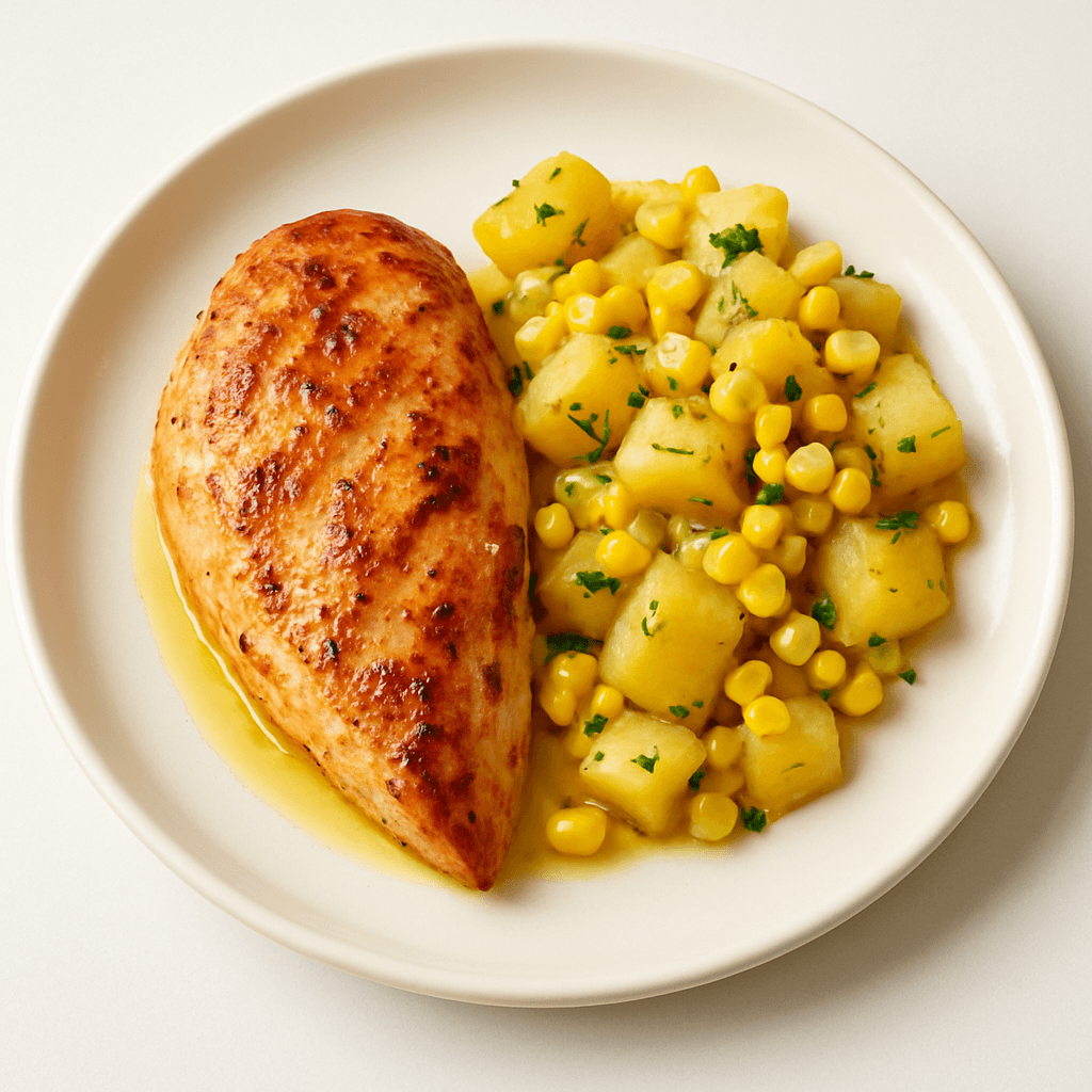 Foto de Pollo a la plancha con ensalada tibia de papa y choclo