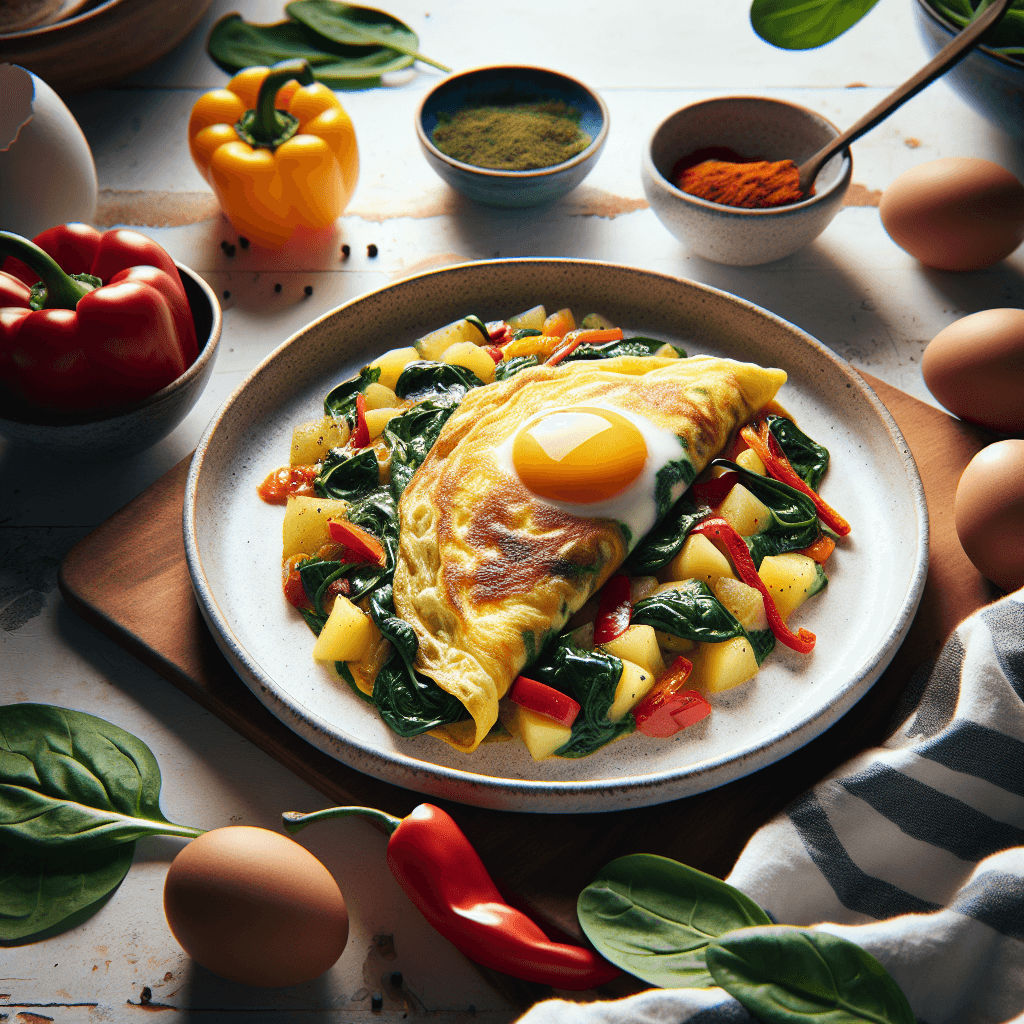 Foto de Omelette de verduras con ensalada tibia de papa y morrón
